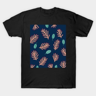 Green leaves and pink branches pattern, botanical illustration T-Shirt